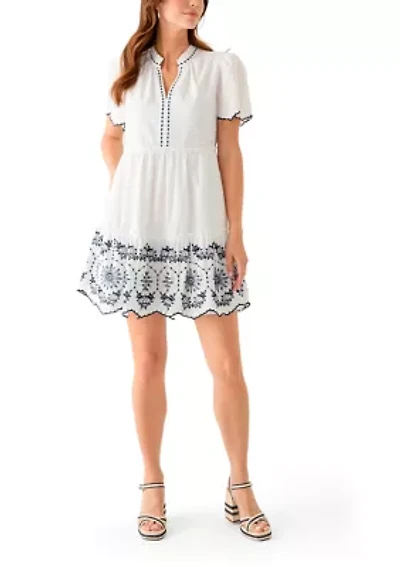 Women's Printed Embroidered Peasant Dress
