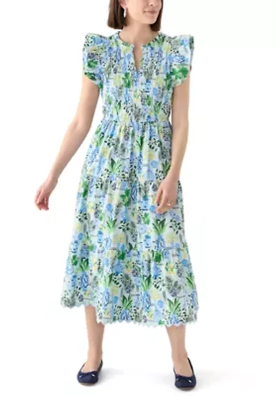 Women's Smocked Split Neck Dress