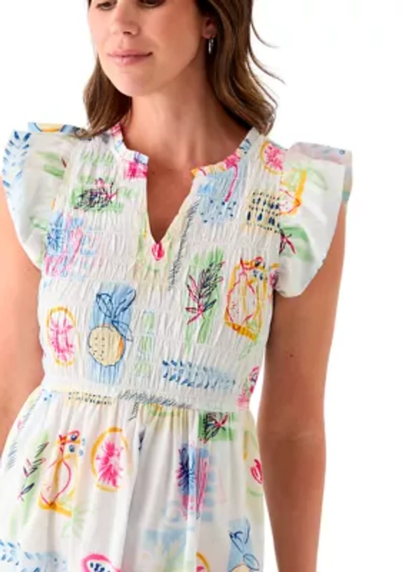 Women's Smocked Split Neck Dress