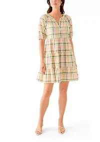 Women's Multi Plaid Printed Peasant Dress