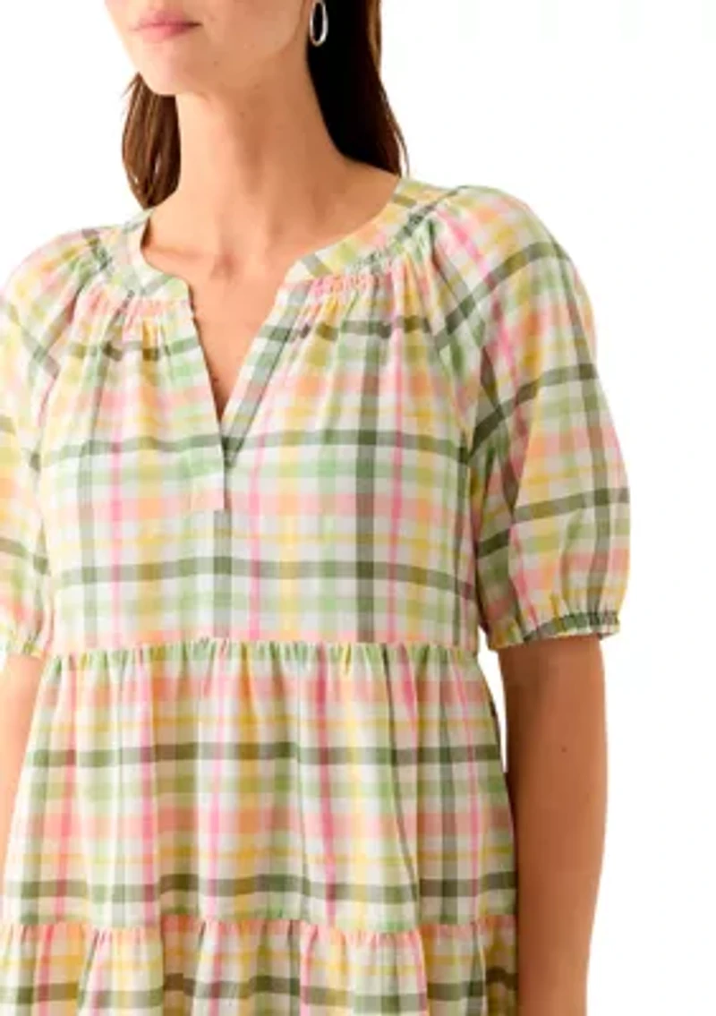 Women's Multi Plaid Printed Peasant Dress