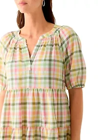 Women's Multi Plaid Printed Peasant Dress