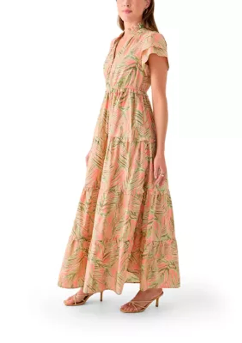 Women's Printed Flutter Sleeve Maxi Dress