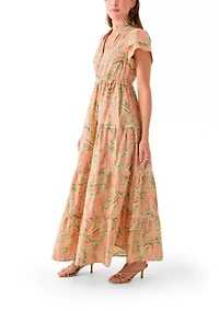 Women's Printed Flutter Sleeve Maxi Dress