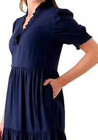 Women's Smocked Ruffle Neck Dress