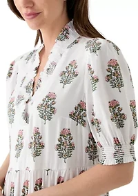 Women's Smocked Ruffle Printed Dress