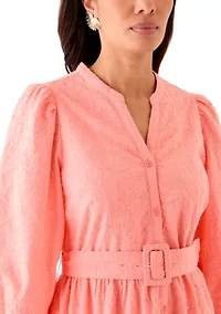 Women's 3/4 Sleeve Belted Embroidered Dress
