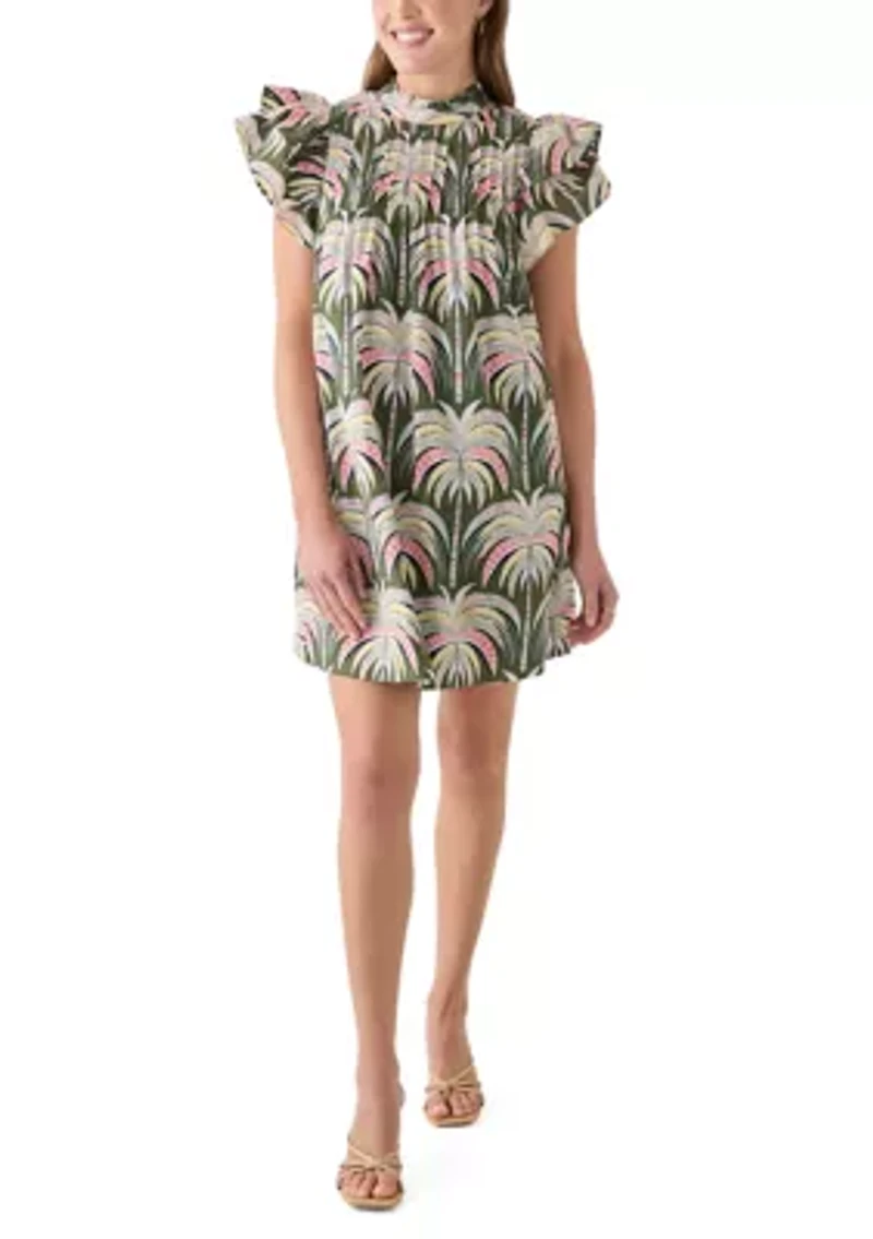 Women's Short Sleeve Printed Smocked Bib Dress