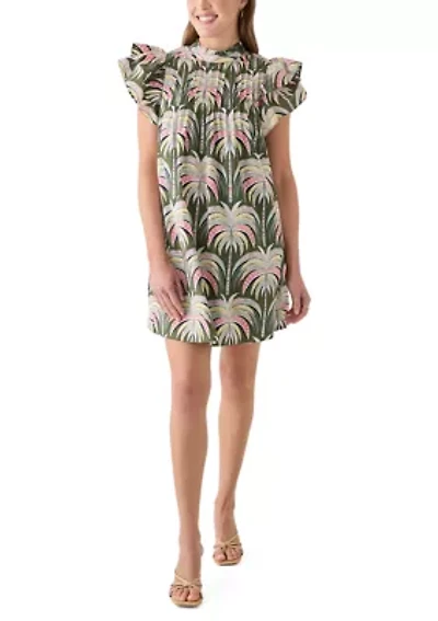 Women's Short Sleeve Printed Smocked Bib Dress