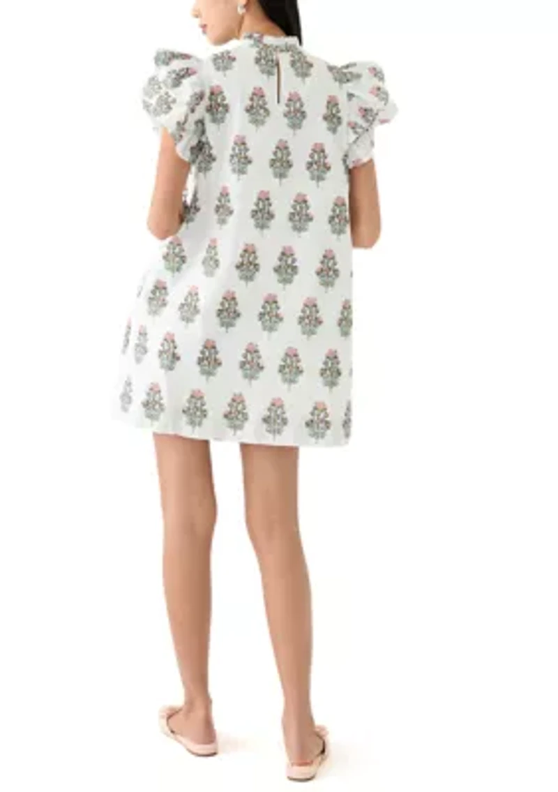 Women's Short Sleeve Printed Smocked Bib Dress
