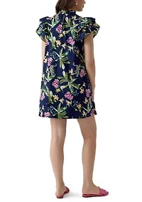 Women's Short Sleeve Printed Smocked Bib Dress
