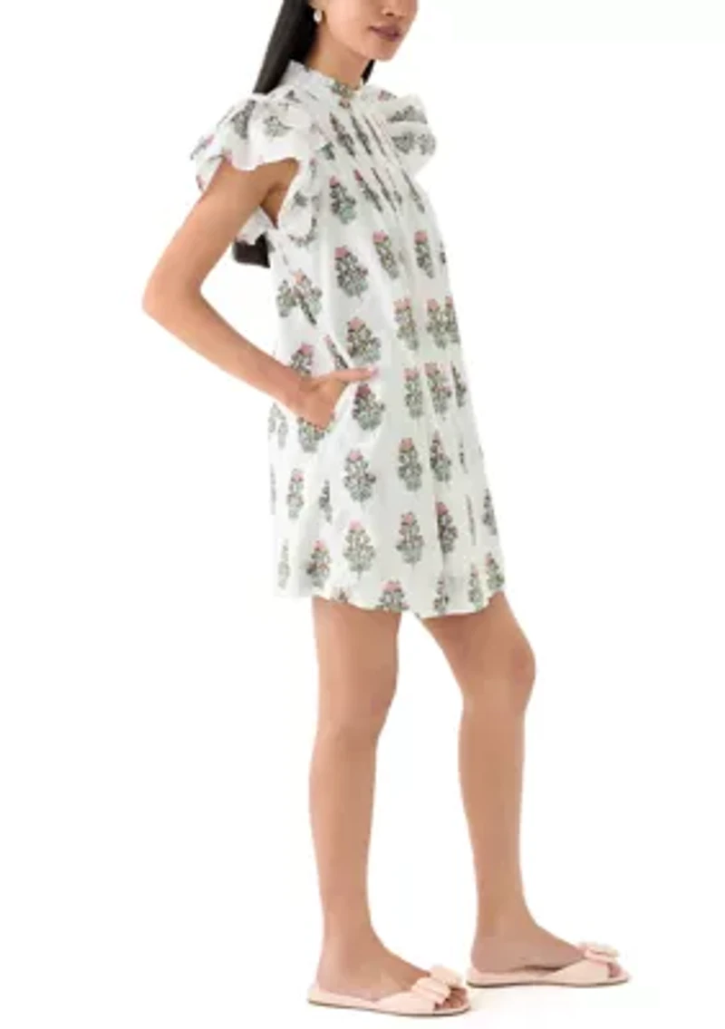 Women's Short Sleeve Printed Smocked Bib Dress