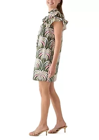 Women's Short Sleeve Printed Smocked Bib Dress