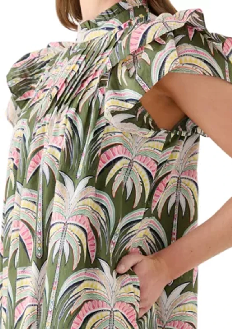Women's Short Sleeve Printed Smocked Bib Dress