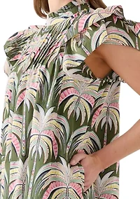 Women's Short Sleeve Printed Smocked Bib Dress