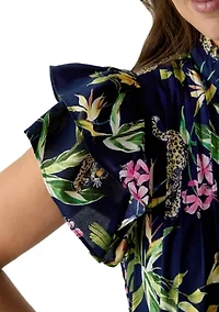 Women's Short Sleeve Printed Smocked Bib Dress