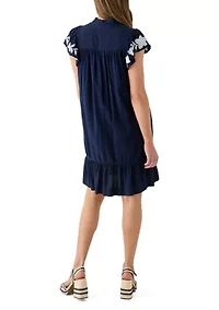 Women's Flutter Sleeve Embroidered Dress