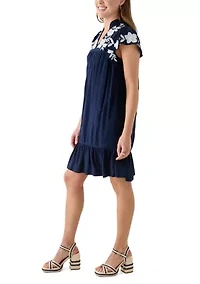 Women's Flutter Sleeve Embroidered Dress