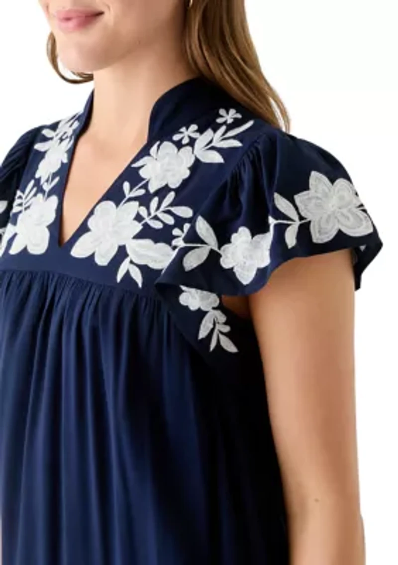 Women's Flutter Sleeve Embroidered Dress