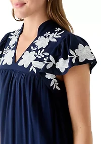 Women's Flutter Sleeve Embroidered Dress