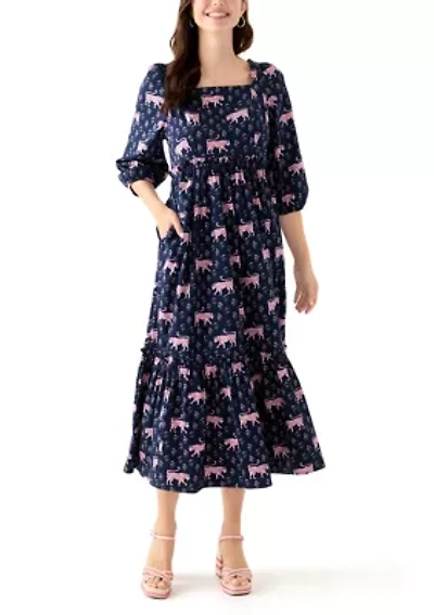 Women's 3/4 Sleeve Square Neck Maxi Dress