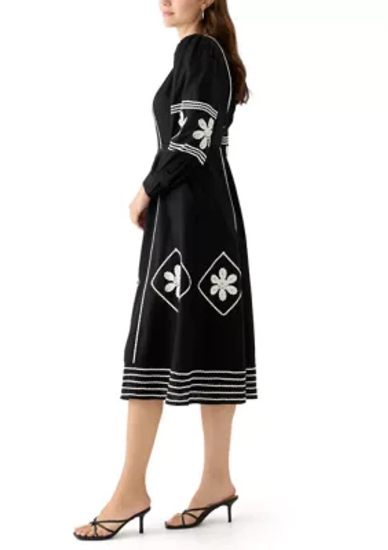 Women's Long Sleeve Embroidered Midi Dress