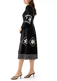 Women's Long Sleeve Embroidered Midi Dress