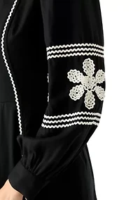 Women's Long Sleeve Embroidered Midi Dress