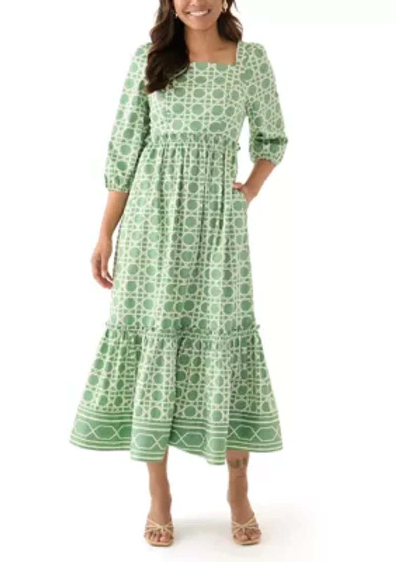 Women's 3/4 Sleeve Square Neck Maxi Dress