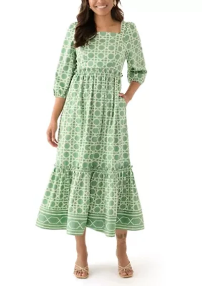 Women's 3/4 Sleeve Square Neck Maxi Dress