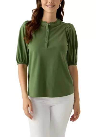 Women's Elbow Sleeve Button Front Top