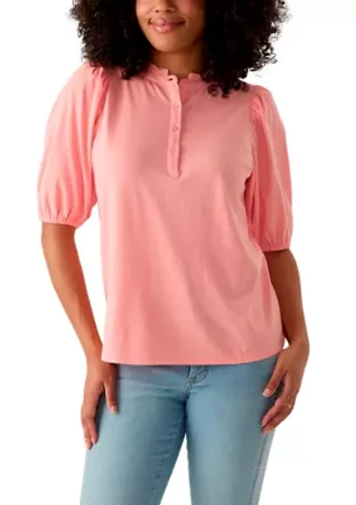 Women's Elbow Sleeve Button Front Top