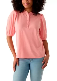 Women's Elbow Sleeve Button Front Top