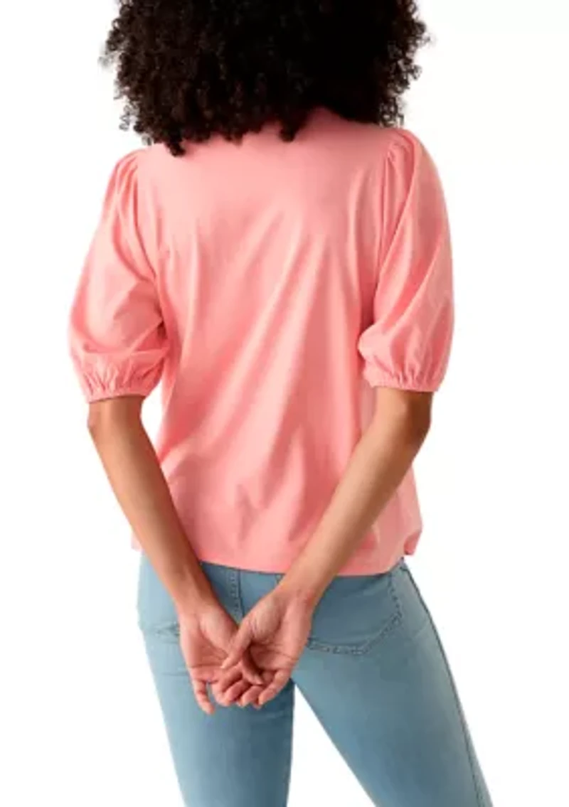 Women's Elbow Sleeve Button Front Top