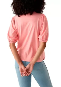 Women's Elbow Sleeve Button Front Top