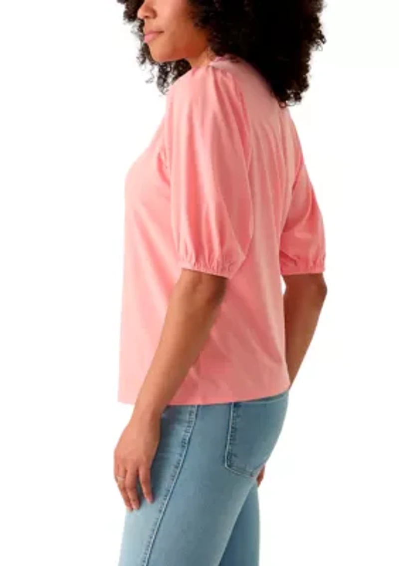 Women's Elbow Sleeve Button Front Top