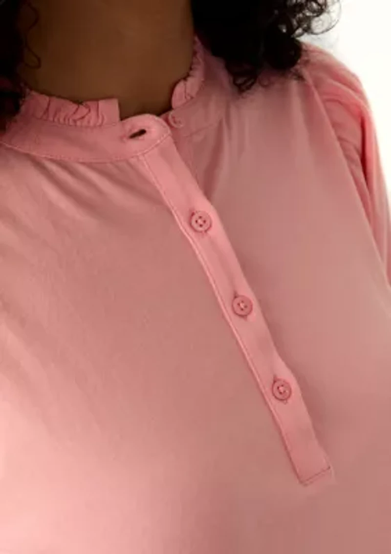 Women's Elbow Sleeve Button Front Top
