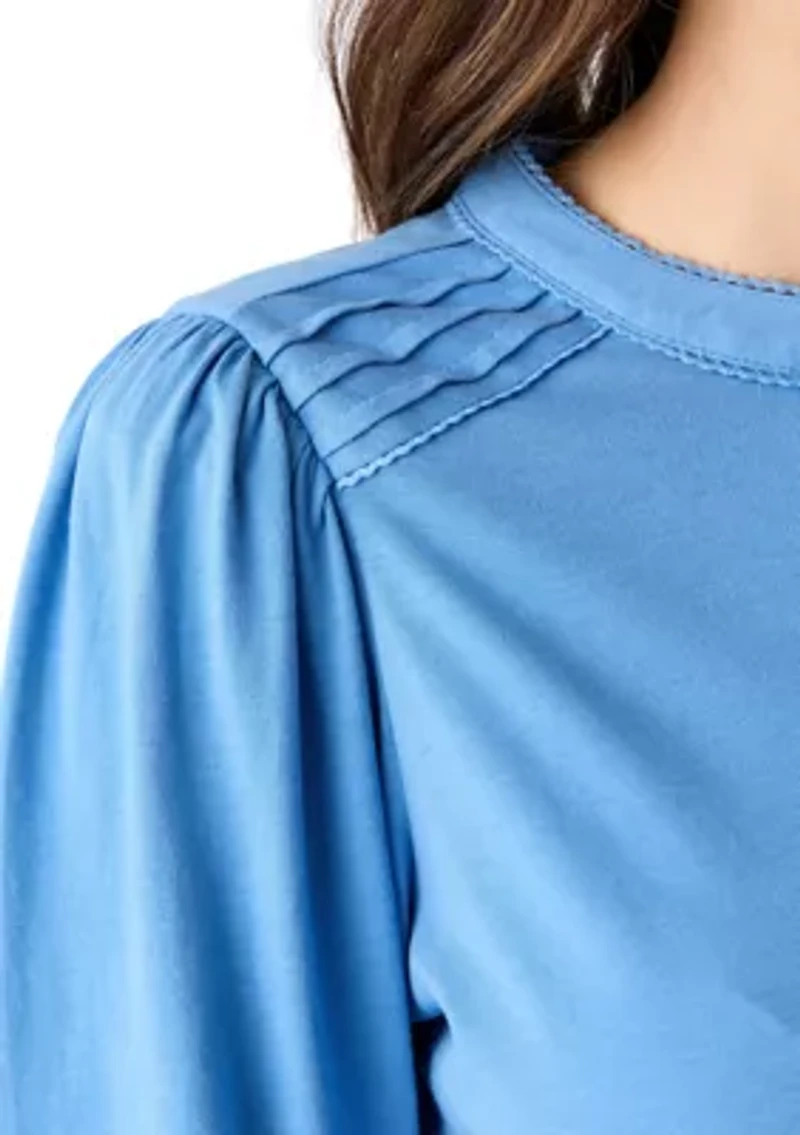 Women's Long Sleeve Pintuck Henley Solid Blouse