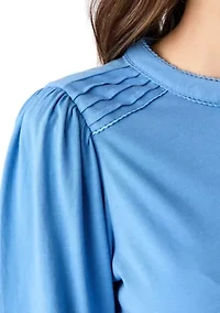 Women's Long Sleeve Pintuck Henley Solid Blouse