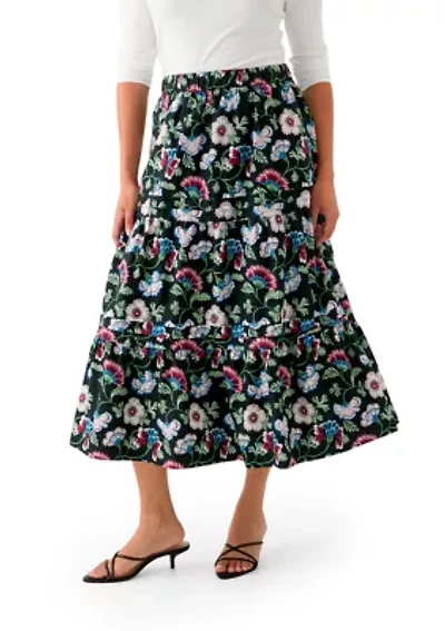 Plus Pleated Printed Midi Skirt