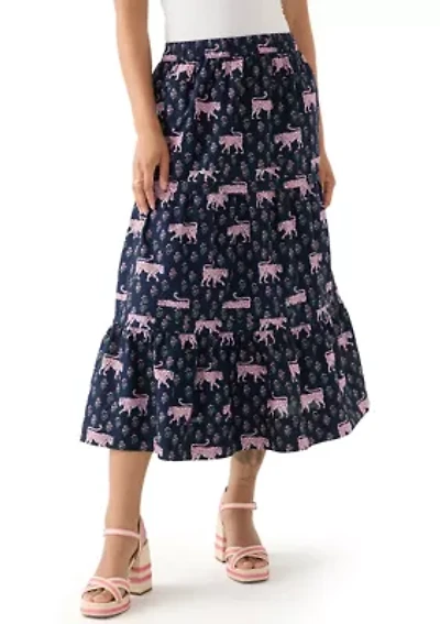 Plus Pleated Printed Midi Skirt