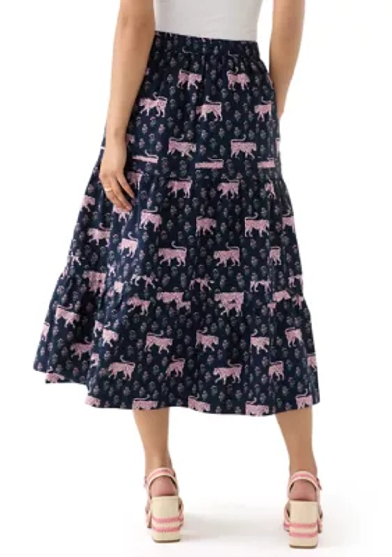 Plus Pleated Printed Midi Skirt