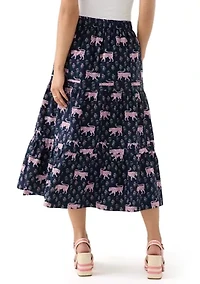 Plus Pleated Printed Midi Skirt