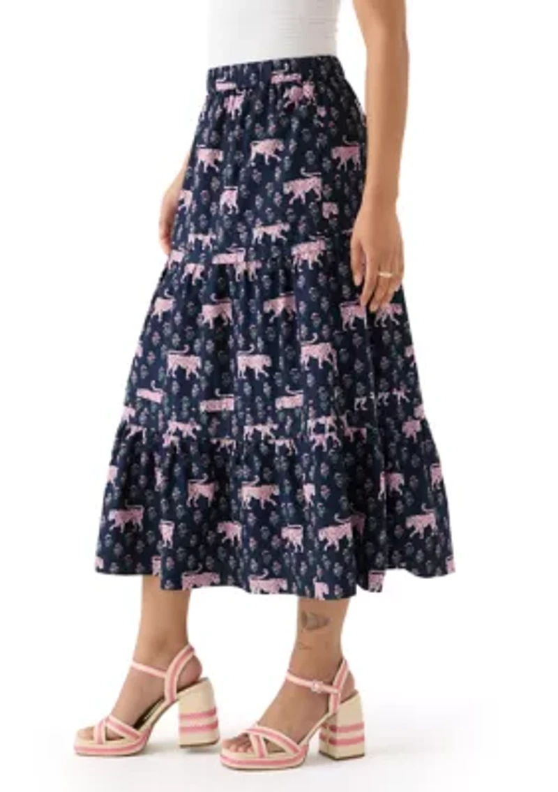 Plus Pleated Printed Midi Skirt