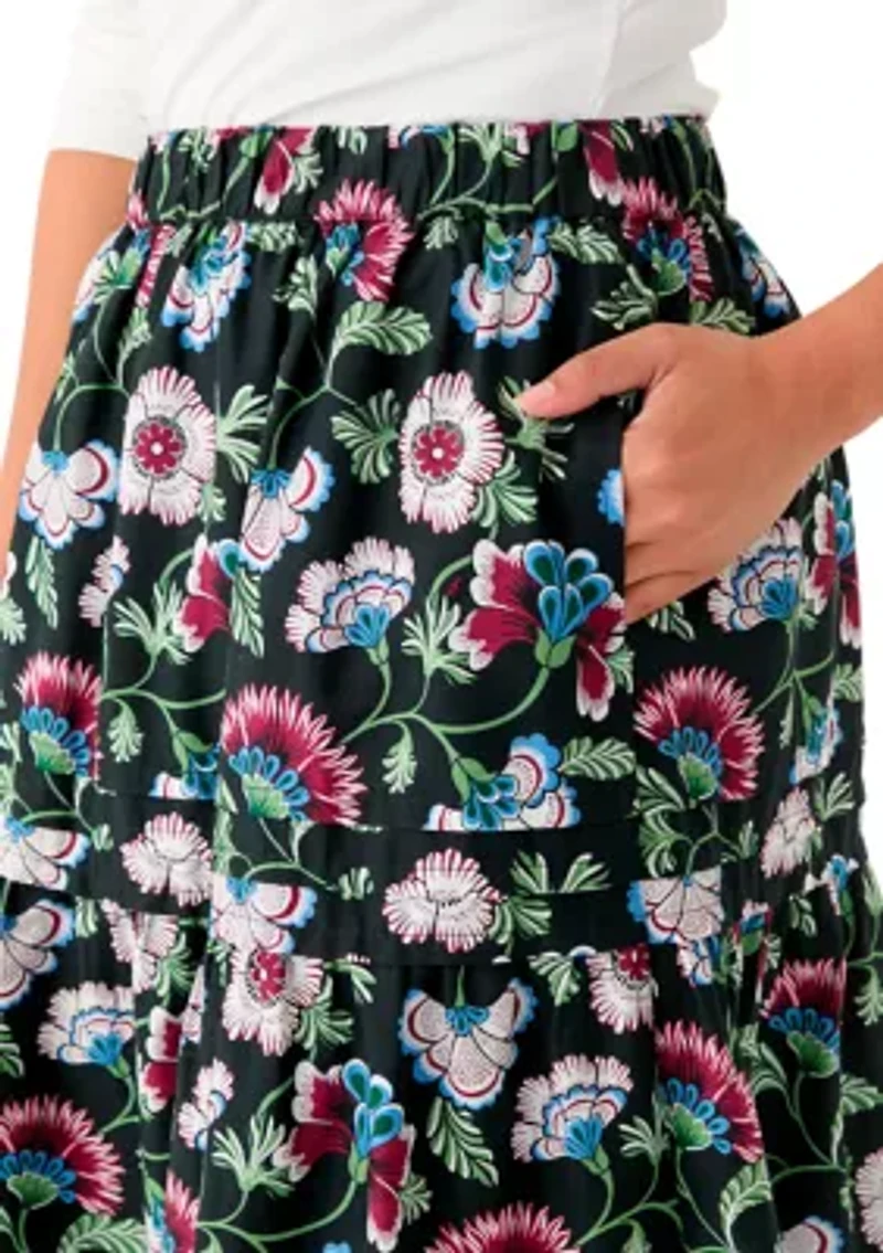 Plus Pleated Printed Midi Skirt