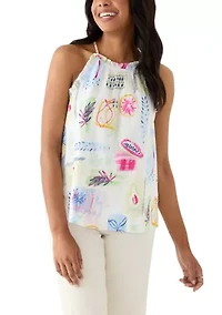 Women's Sleeveless Printed Ruffle Halter Top