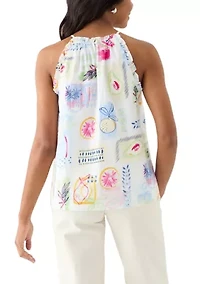Women's Sleeveless Printed Ruffle Halter Top
