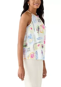 Women's Sleeveless Printed Ruffle Halter Top