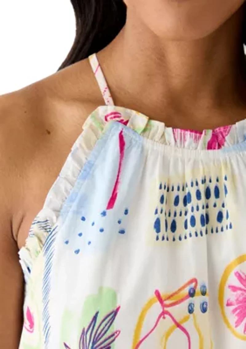 Women's Sleeveless Printed Ruffle Halter Top