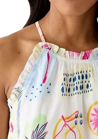 Women's Sleeveless Printed Ruffle Halter Top